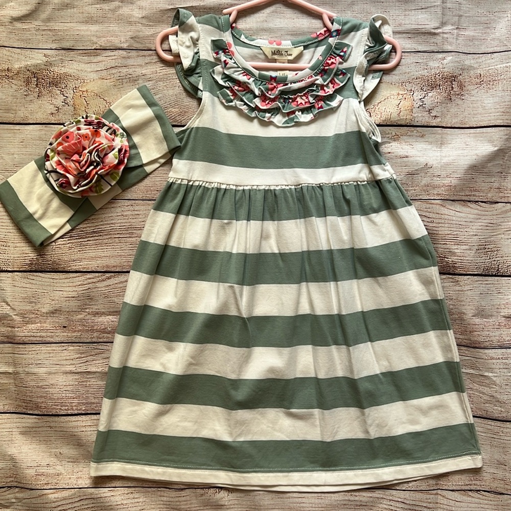 EUC Sz. 4 Matilda Jane Happy and Free Beachcomber Striped Knit Dress w/headband